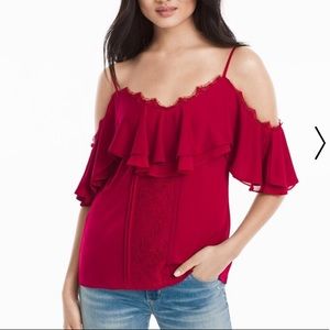 White House Black Market Maroon Cold Shoulder Top